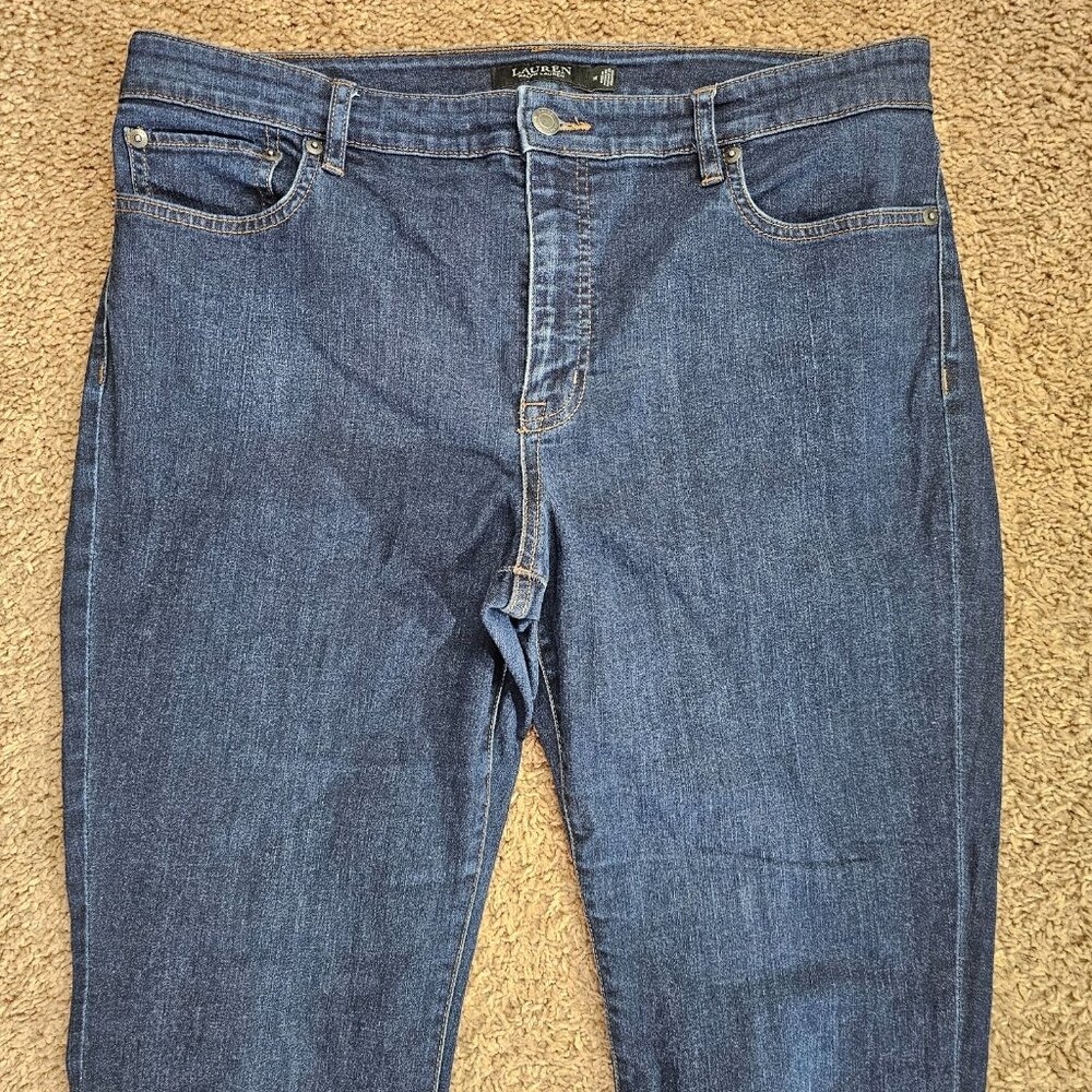 Lauren Ralph Lauren Jeans Womens 14 Blue Dark Wash Straight Leg Stretch Denim - Picture 3 of 13
